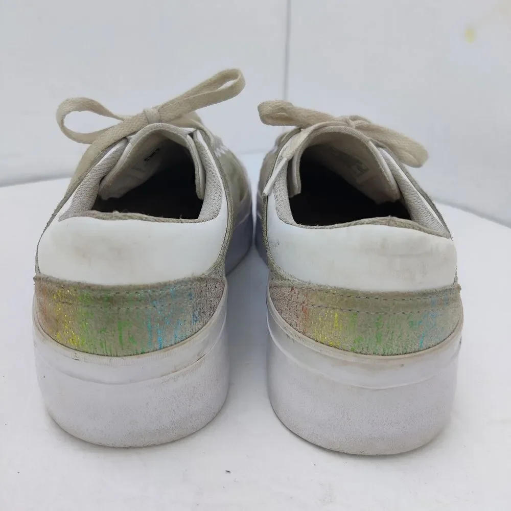 DC Platform Leather Sneaker Skate Shoe Iridescent Rainbow White Sz 8 Women Trase